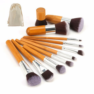 11pcs Natural Bamboo Makeup Brushes Set